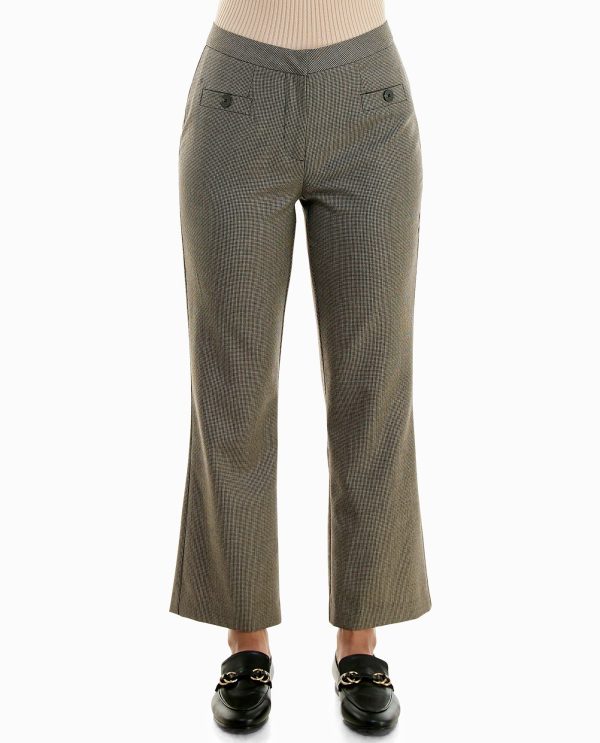 Immymart HOUNDSTOOTH CROPPED ZIP FRONT FLARE PANT