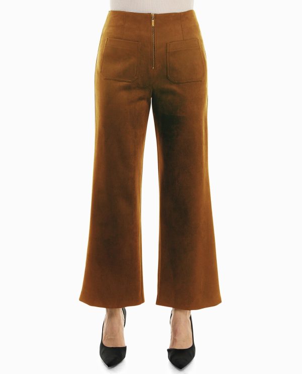 Immymart VEGAN SUEDE ZIP FRONT WIDE LEG PANT