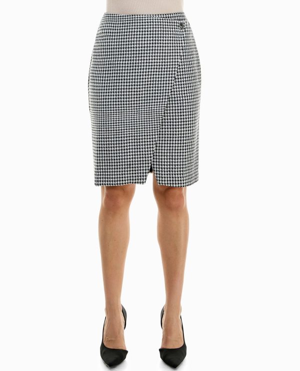 Immymart HOUNDSTOOTH FAUX WRAP ASYMMETRICAL SKIRT