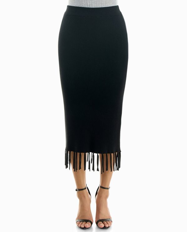 Immymart RIB KNIT PULL ON FRINGE TRIM SKIRT
